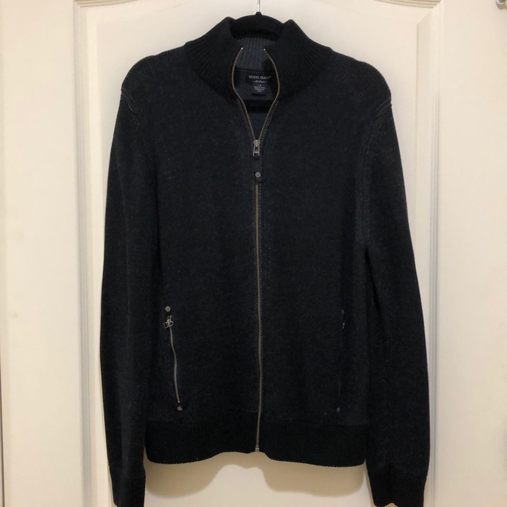 GUESS JEANS ZIPUP SWEATER CHARCOAL/BLACK